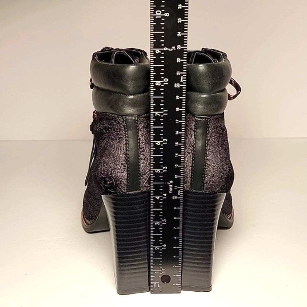 Sam Edelman Sondra Ankle Boots Booties Heels Shoe Lace-up Leather Black Velvet 8 - Picture 14 of 15